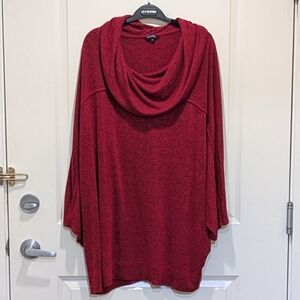 EUC George 3X Marled Red Batwing Sleeve Cowl Neck Athletic Top